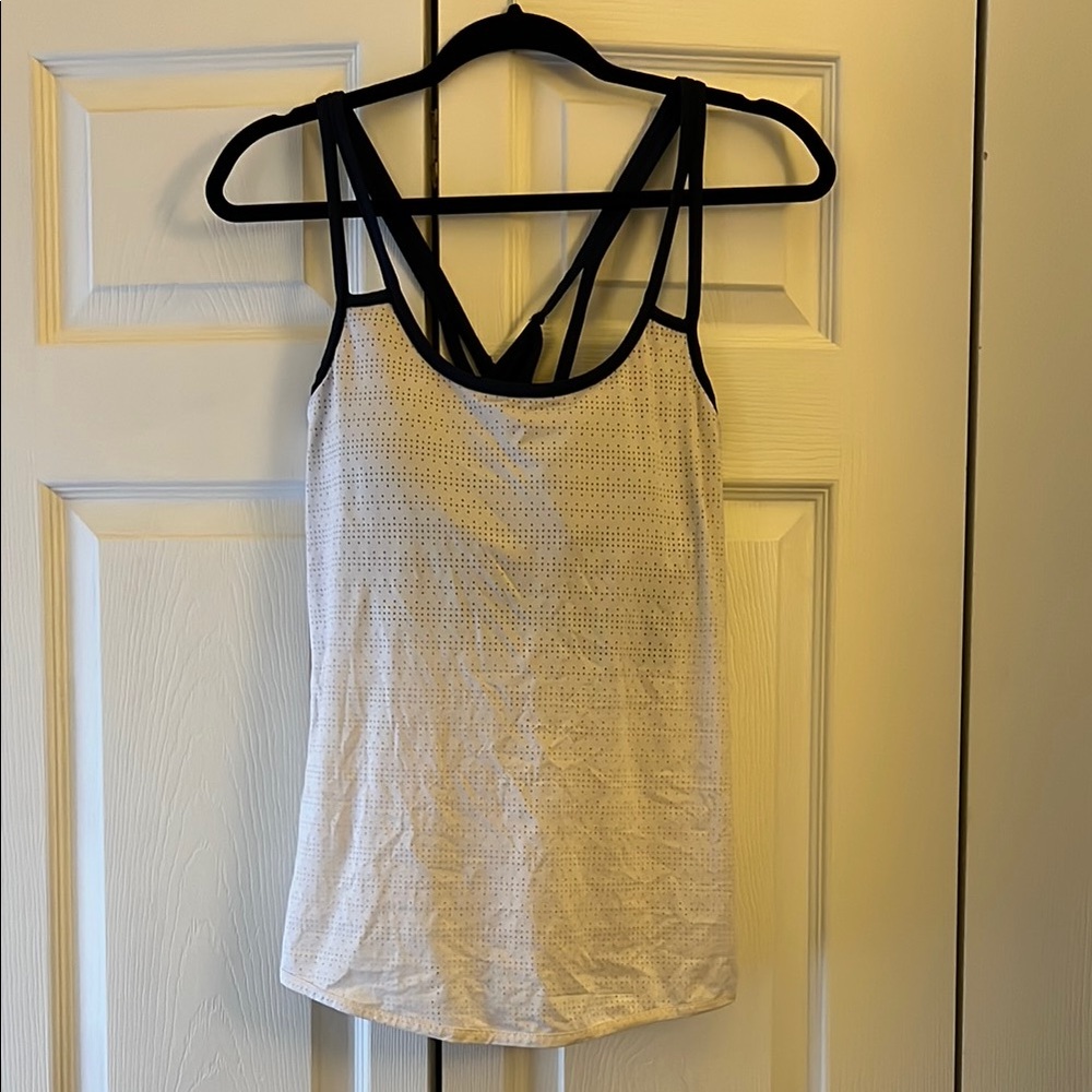 White and Navy Women's Active Top